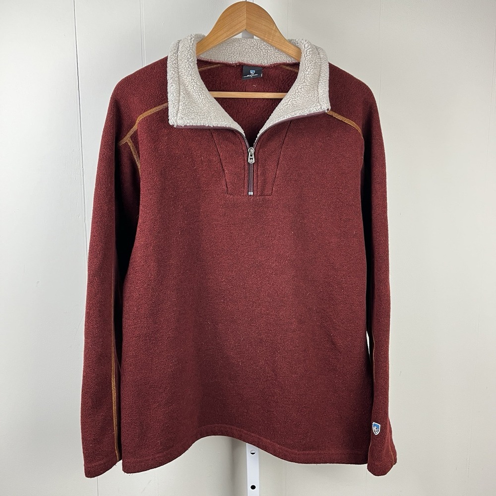 Kuhl Alfpaca Fleece‎ Sweater Mens Large 1/4 Zip Pullover Burgundy Red